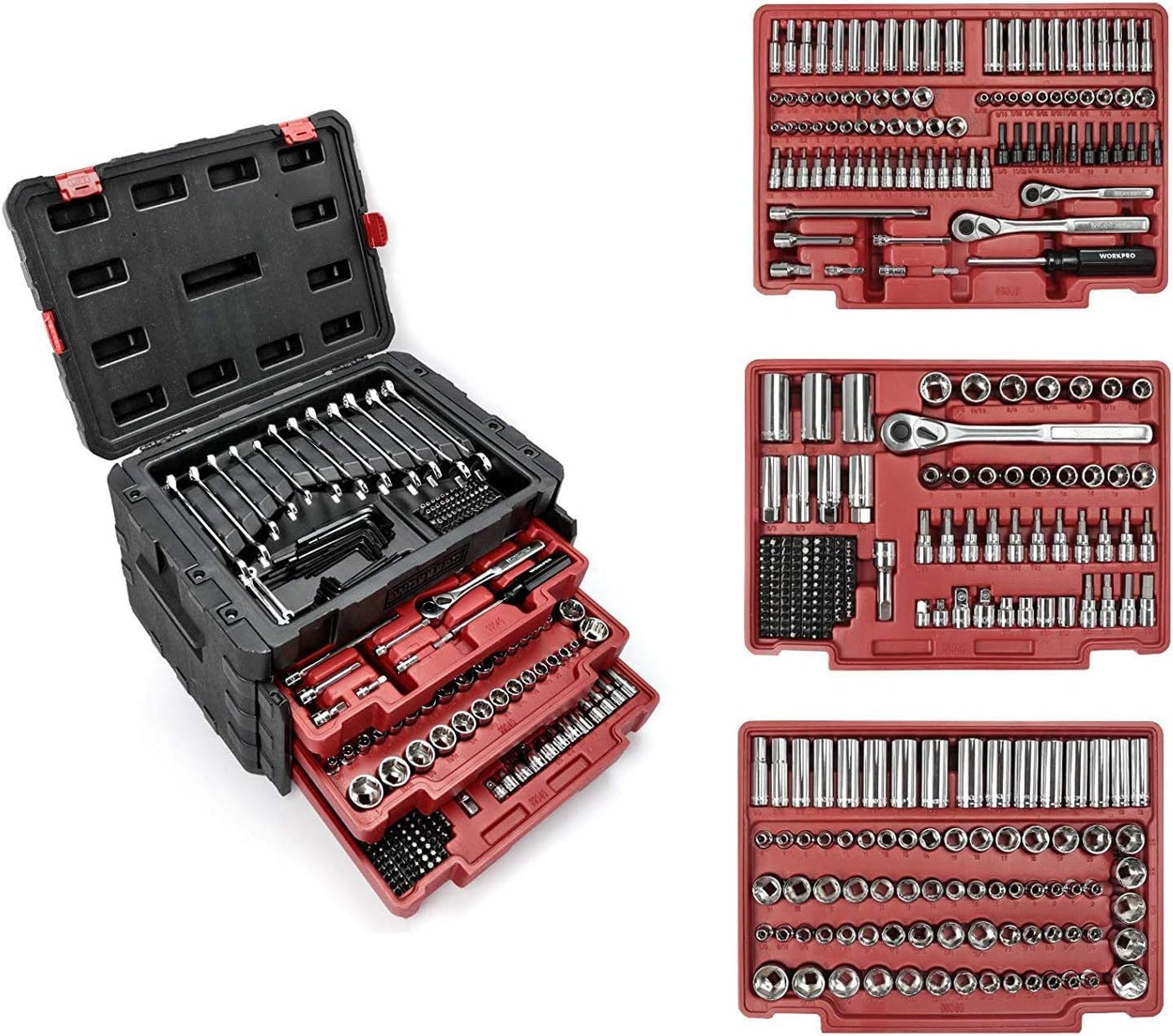 Socket Tool Set – 450PCS Drive Set – 1/4" 3/8" 1/2" – CR-V Metric & SAE – Quick-Release Ratchet – Mechanics Repair Kit