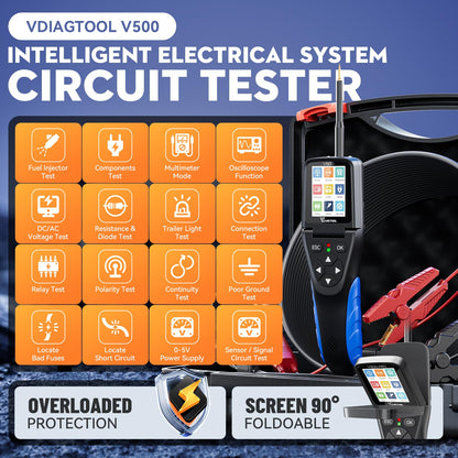 Automotive Circuit Probe Tester Kit – Car Electrical Diagnostic Tool – Short/Open Circuit Finder – Oscilloscope & Multimeter Functions – Relay Fuse Injector & AC/DC Tester
