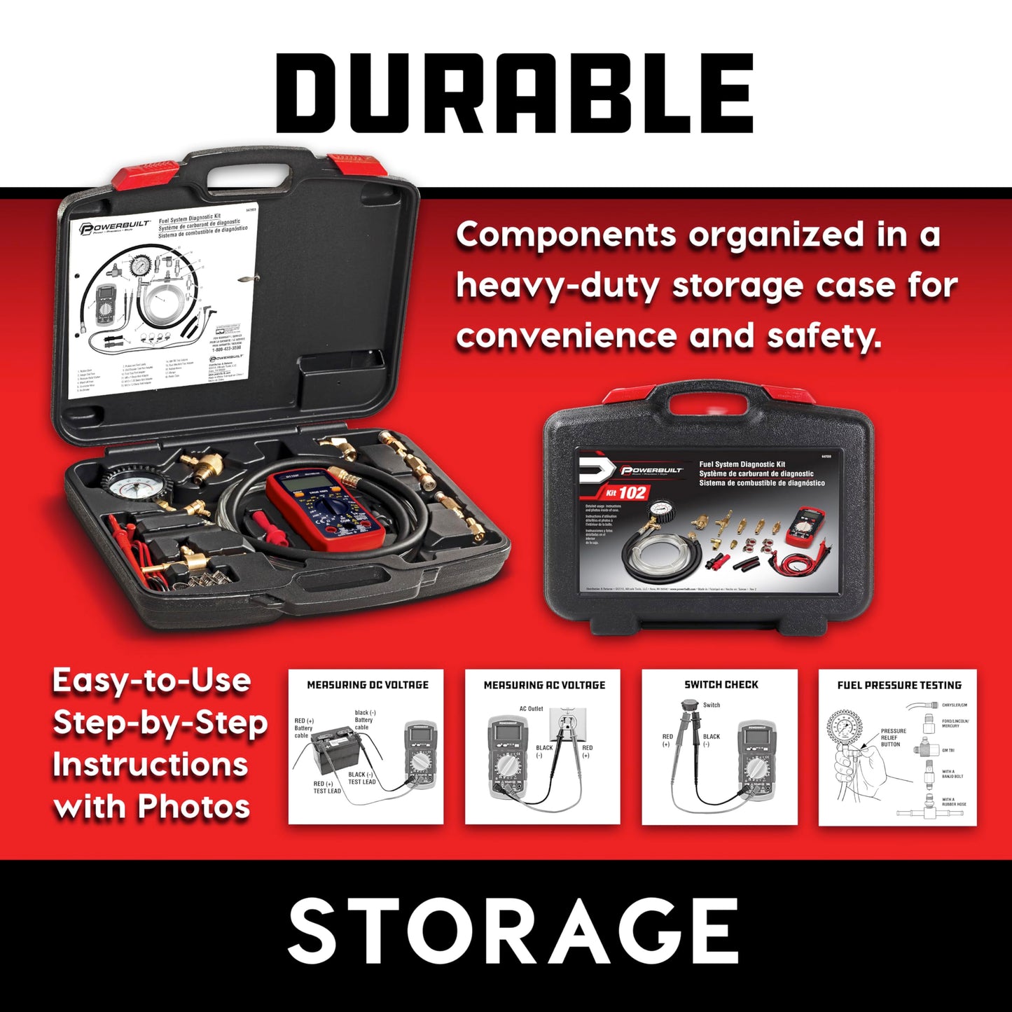 Fuel System Diagnostic Kit – Pressure Gauge – Electrical Test – Multimeter – Adapter Set