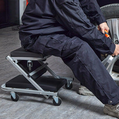 Z Creeper Seat – 2-in-1 Mechanic Creeper – 36" Low Profile Garage Seat – 300LB Capacity – Rolling Workshop Creeper – Automotive Repair Stool