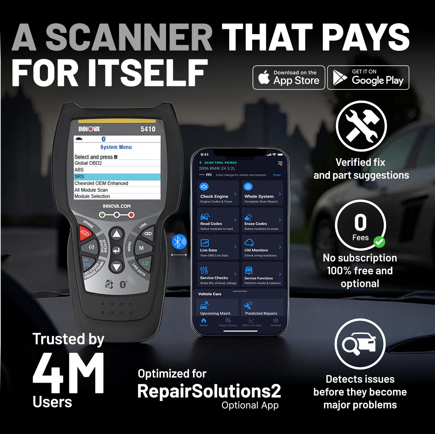 OBD2 All System Diagnostic Scanner – Engine ABS SRS Transmission – Car & Truck Code Reader – Bluetooth App Compatible – Live Data & Diagnostics Tool
