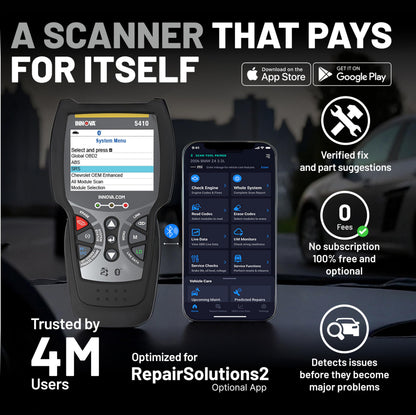 OBD2 All System Diagnostic Scanner – Engine ABS SRS Transmission – Car & Truck Code Reader – Bluetooth App Compatible – Live Data & Diagnostics Tool