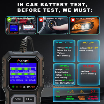 Car Battery Tester – 6V/12V/24V – 2–120Ah – 100–3000CCA – AGM Gel Lithium – Alternator Starter Charging System Analyzer – QR Cloud Report – Digital Checker