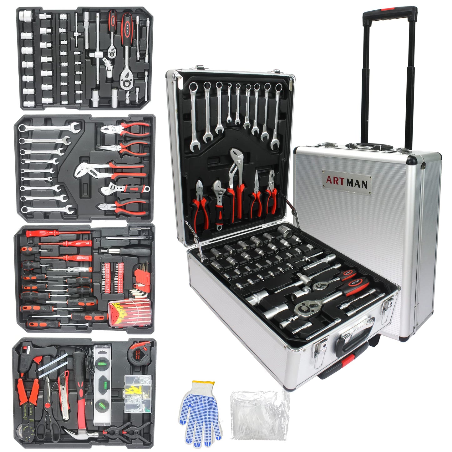 Household Tool Set – 899PCS Mechanics Toolbox – Complete Hand Tools Kit – Rolling Storage Case – Home & Auto Repair Kit