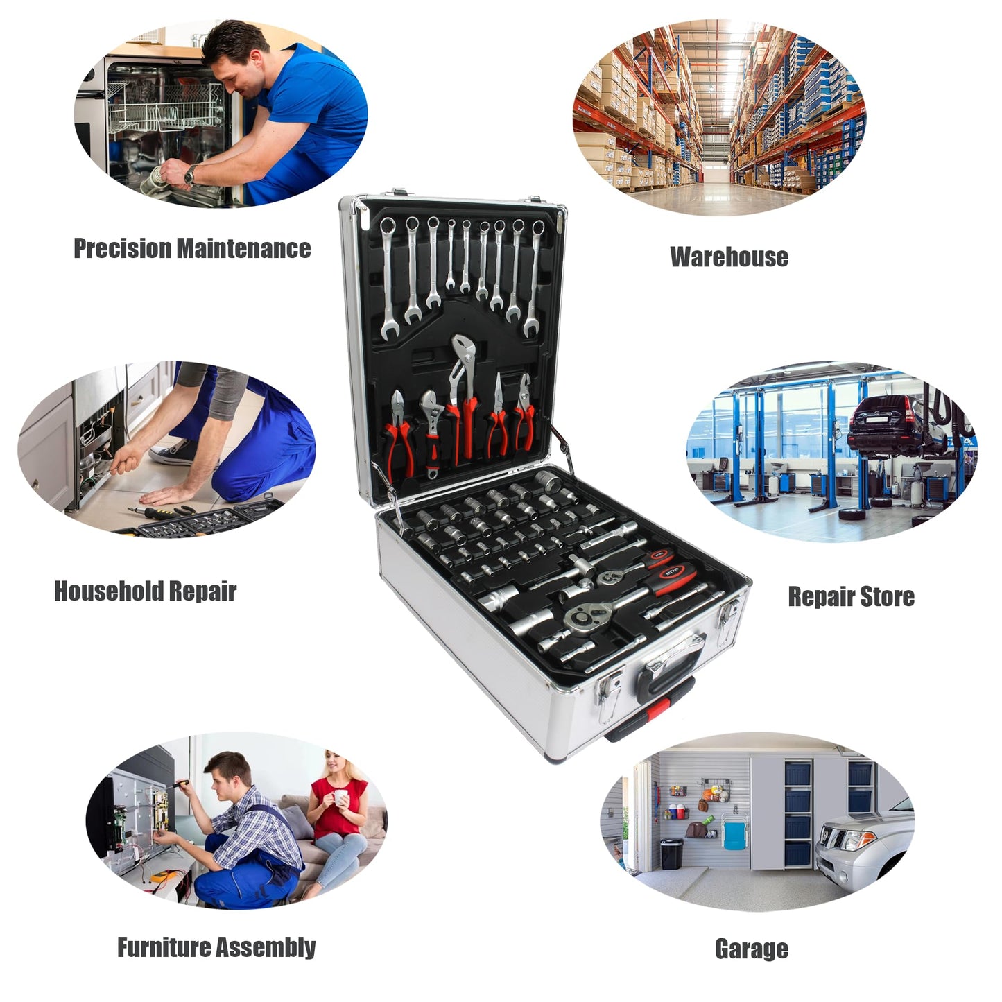 Household Tool Set – 899PCS Mechanics Toolbox – Complete Hand Tools Kit – Rolling Storage Case – Home & Auto Repair Kit