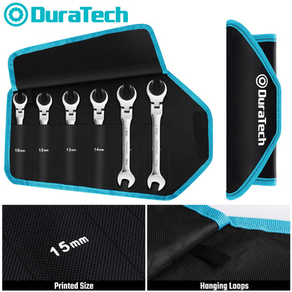 Ratcheting Wrench Set – 6PCS Metric – 10-17mm – 72-Tooth Flex Head – CR-V Steel – Open End – Organizer Bag