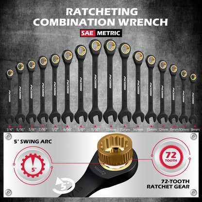 Mechanics Tool Set – 132PCS Socket Set – 1/4" & 3/8" Drive – SAE & Metric – Ratchet Wrenches – Extensions & Adapters – Auto Repair Kit