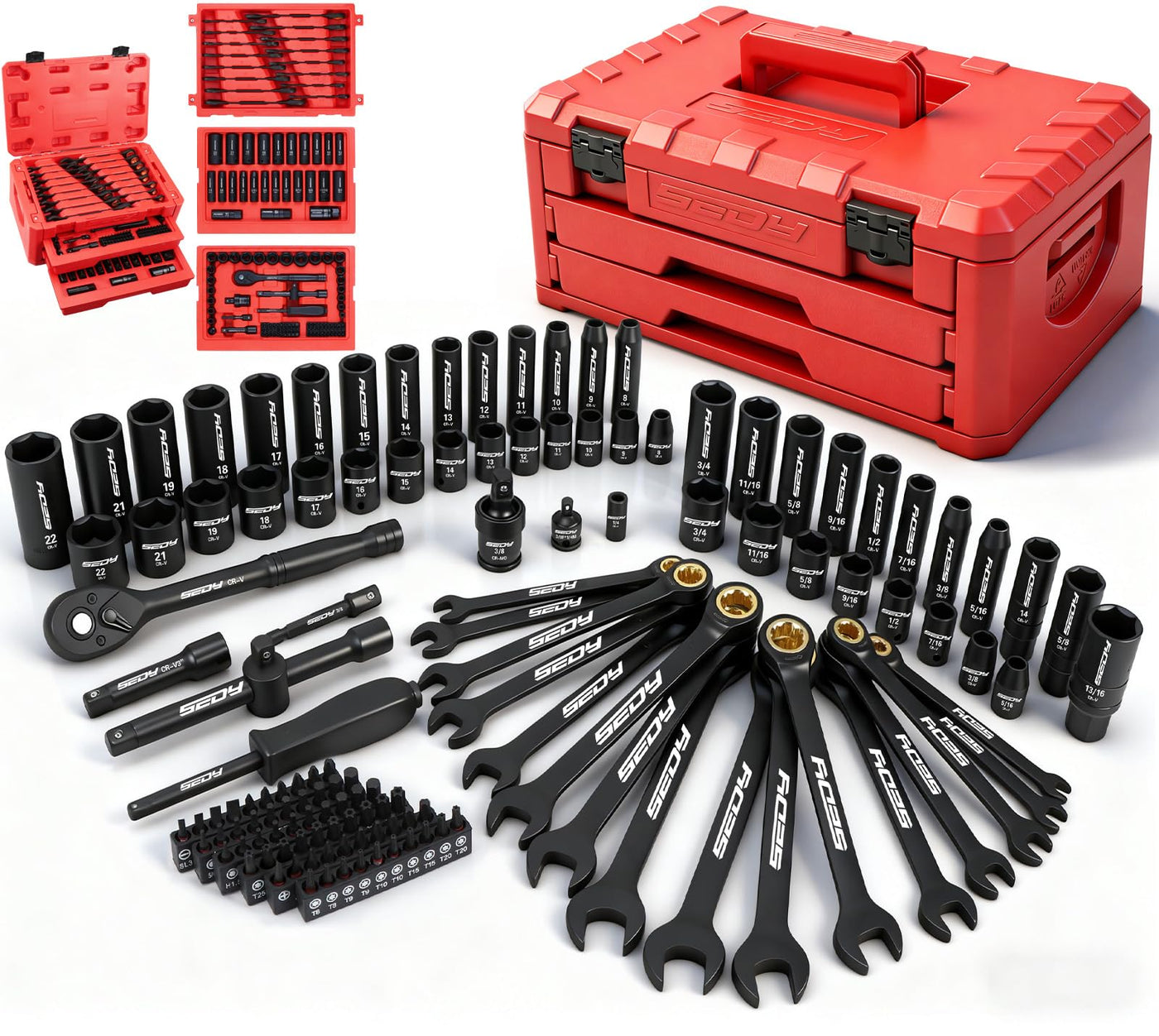 Mechanics Tool Set – 132PCS Socket Set – 1/4" & 3/8" Drive – SAE & Metric – Ratchet Wrenches – Extensions & Adapters – Auto Repair Kit