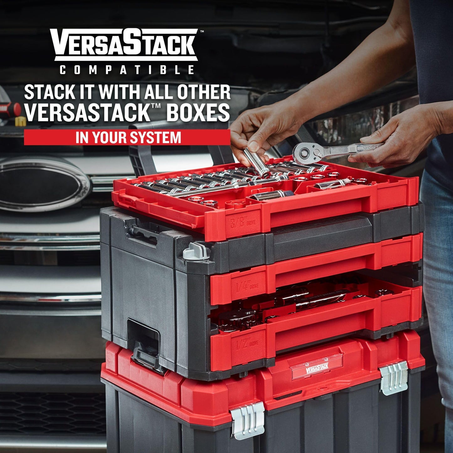 Mechanics Tool Set – 230PCS Socket Wrench Kit – 1/4" 3/8" 1/2" Drive – SAE & Metric – VERSASTACK Case – Auto Repair Tool Kit