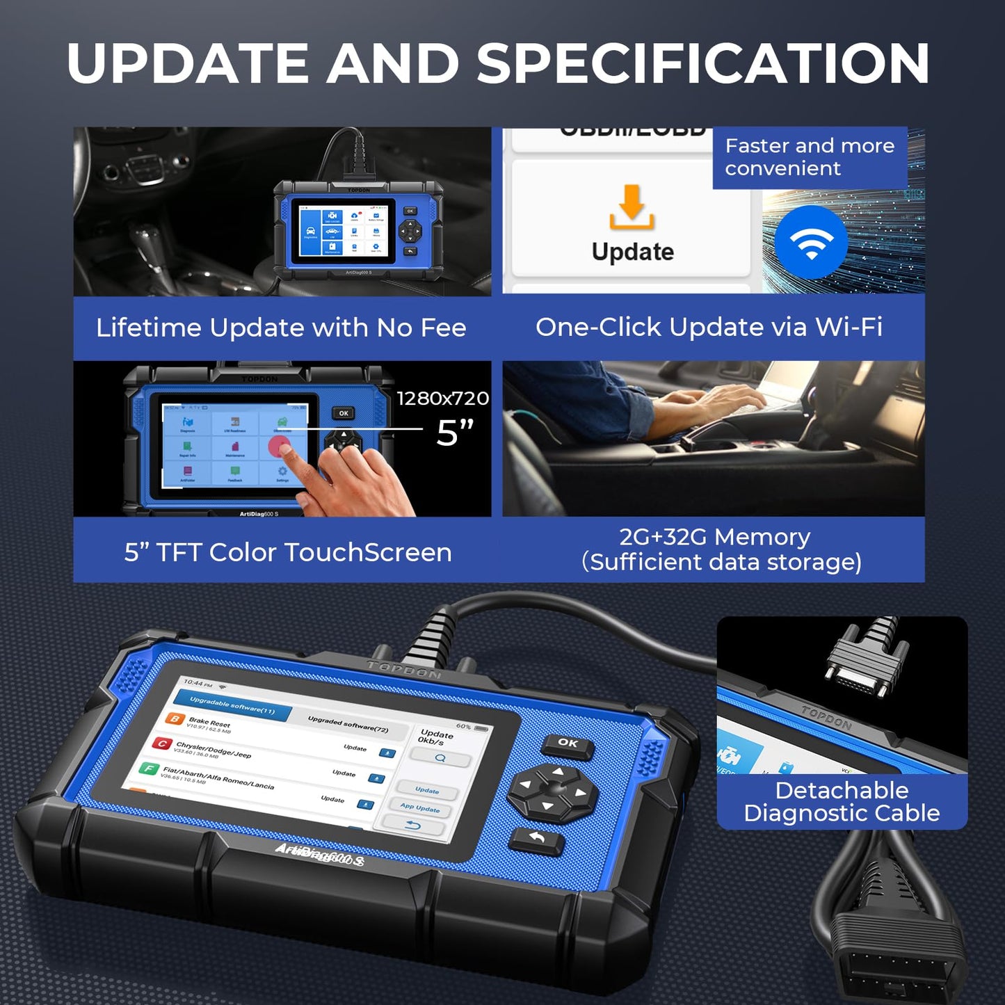 OBD2 Diagnostic Scanner – ABS/SRS/Engine/Transmission – 9 Reset Services – CAN-FD – Oil Brake BMS SAS DPF TPMS Reset – Injector Coding – Free Updates