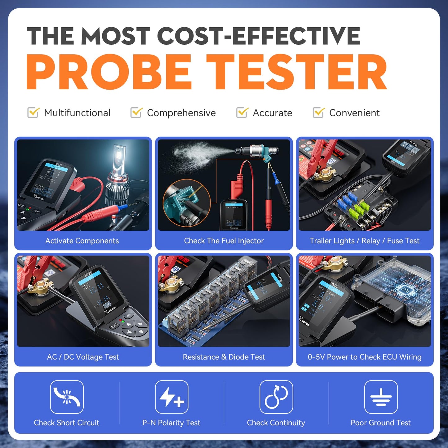 Automotive Circuit Probe Tester Kit – Car Electrical Diagnostic Tool – Short/Open Circuit Finder – Oscilloscope & Multimeter Functions – Relay Fuse Injector & AC/DC Tester