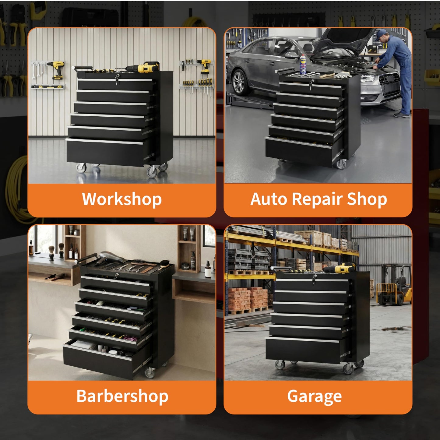 Rolling Tool Chest – 6 Drawer Tool Cabinet – Lockable Wheels – Drawer Liners – Portable Garage Workshop Storage Cart – Metal Tool Organizer