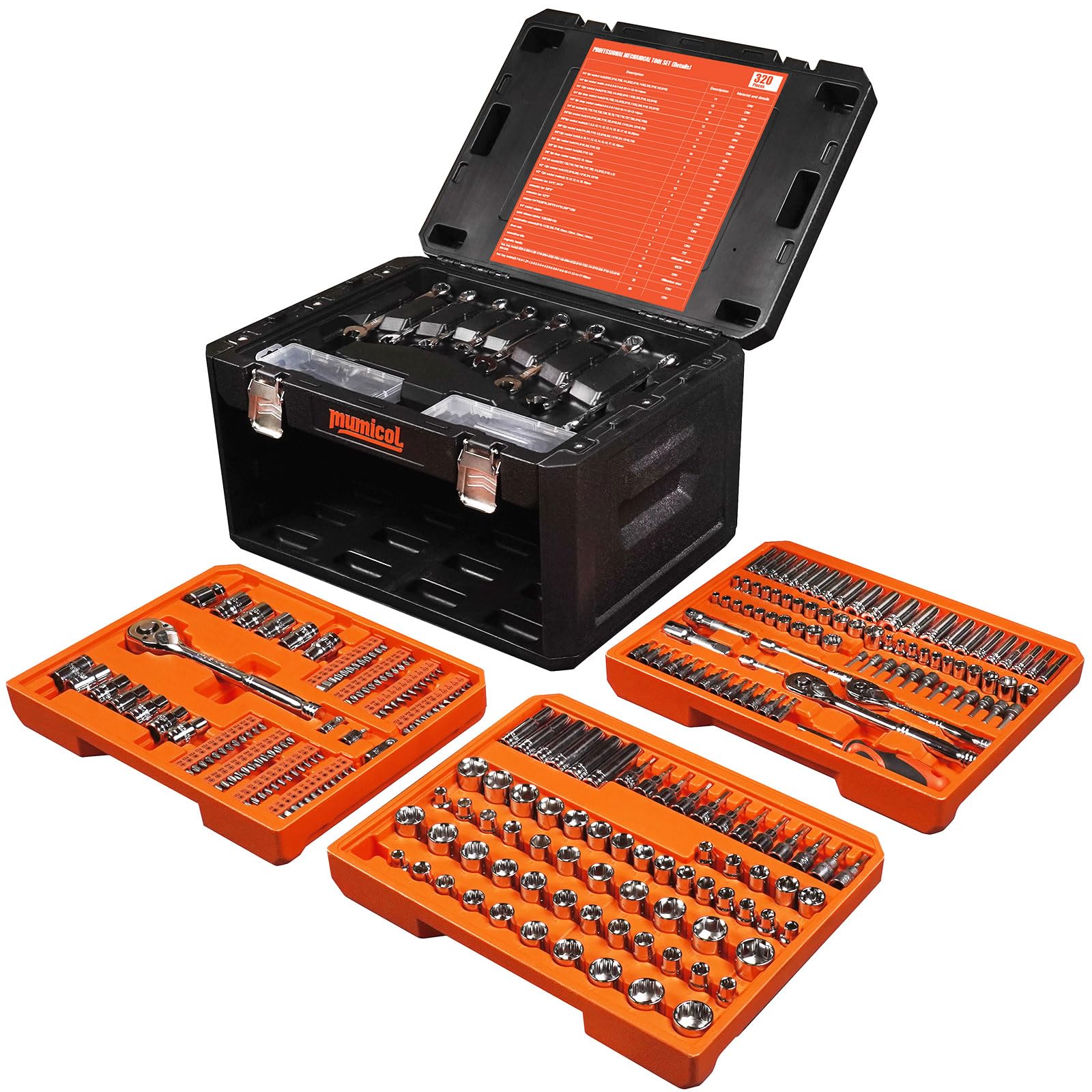 Mechanic Tool Set – 320PCS Socket & Hand Tool Kit – 1/4" 3/8" 1/2" Drive – 72-Tooth Ratchet – Metric & SAE – Automotive Repair Set