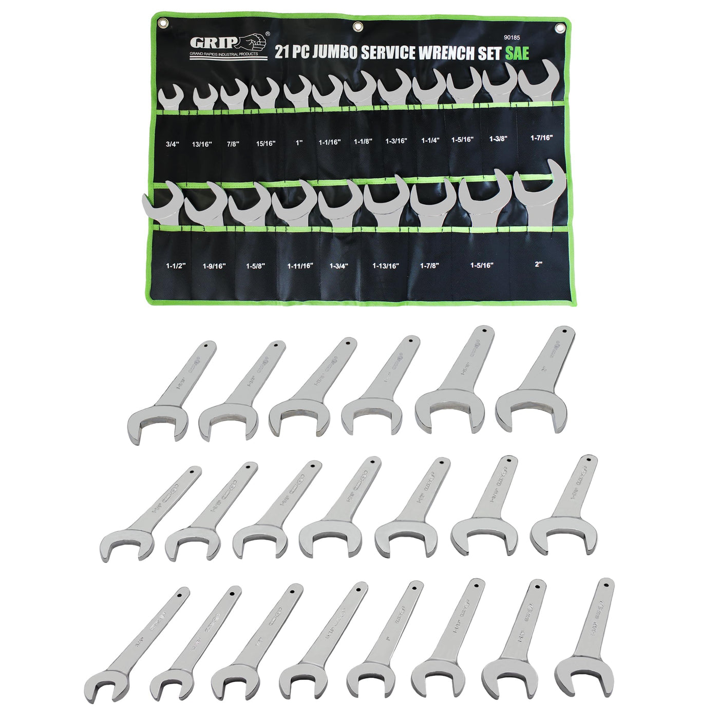 Jumbo Service Wrench Set – 21PCS SAE – 3/4"–2" – Chrome Vanadium Steel – Chrome Plated – Heavy Duty Wrenches – Storage Pouch
