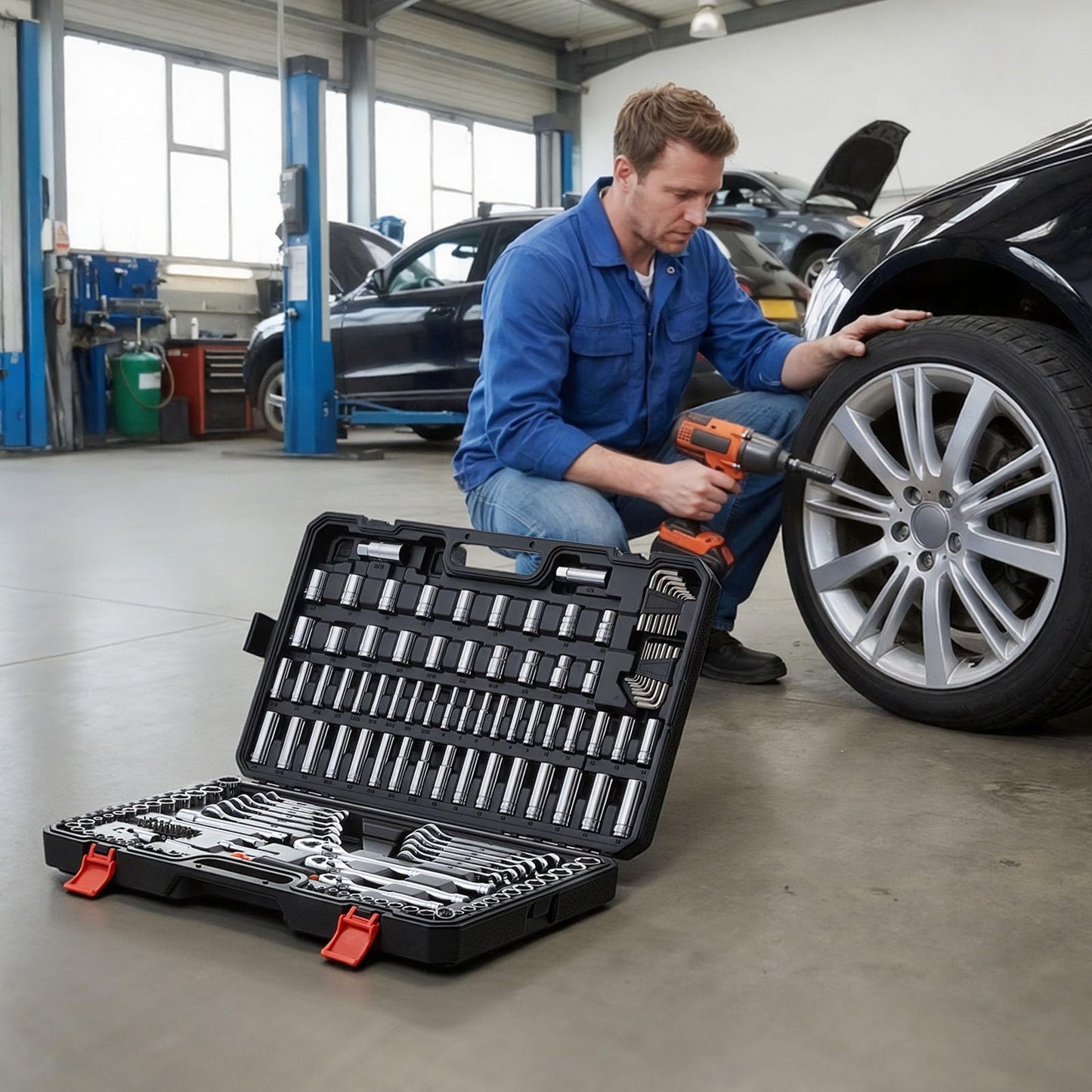 Mechanics Tool Set – 159PCS Socket & Wrench Kit – 1/4" 3/8" 1/2" Drive – SAE & Metric – Screwdriver Bits – Auto Repair Tool Kit – Storage Case