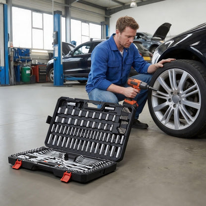 Mechanics Tool Set – 159PCS Socket & Wrench Kit – 1/4" 3/8" 1/2" Drive – SAE & Metric – Screwdriver Bits – Auto Repair Tool Kit – Storage Case