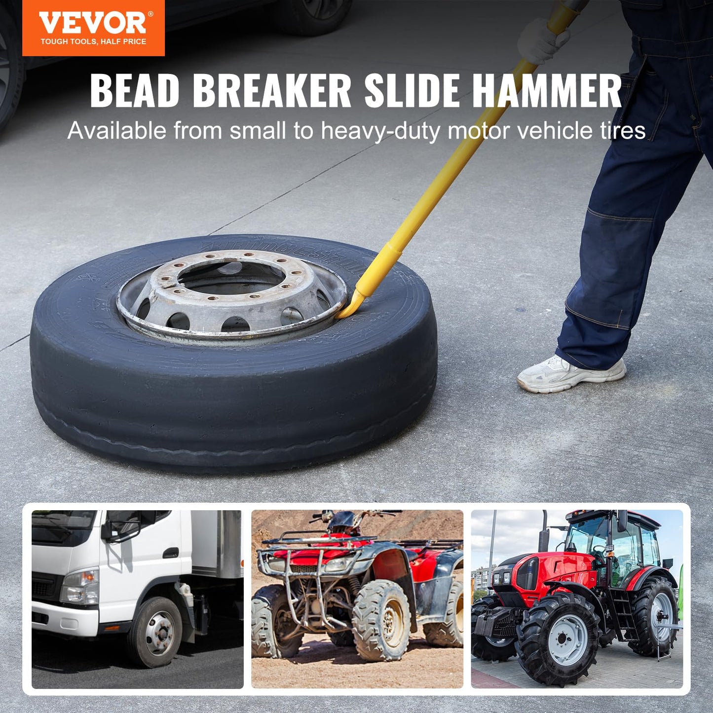Tire Bead Breaker Slide Hammer – 46.3" Heavy Duty Steel – Tire Removal Tool – Car Truck Trailer Tire Changing Tool – Portable Impact Bead Breaker