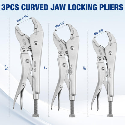 Locking Pliers Set – 5PCS Vice Grip Tool Kit – Chrome Vanadium Steel – Curved Jaw & Long Nose Pliers – Automotive Repair Tool Set