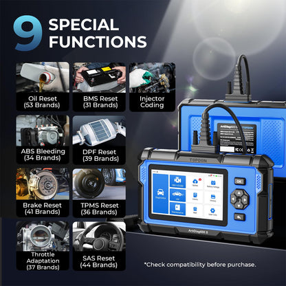 OBD2 Diagnostic Scanner – ABS/SRS/Engine/Transmission – 9 Reset Services – CAN-FD – Oil Brake BMS SAS DPF TPMS Reset – Injector Coding – Free Updates