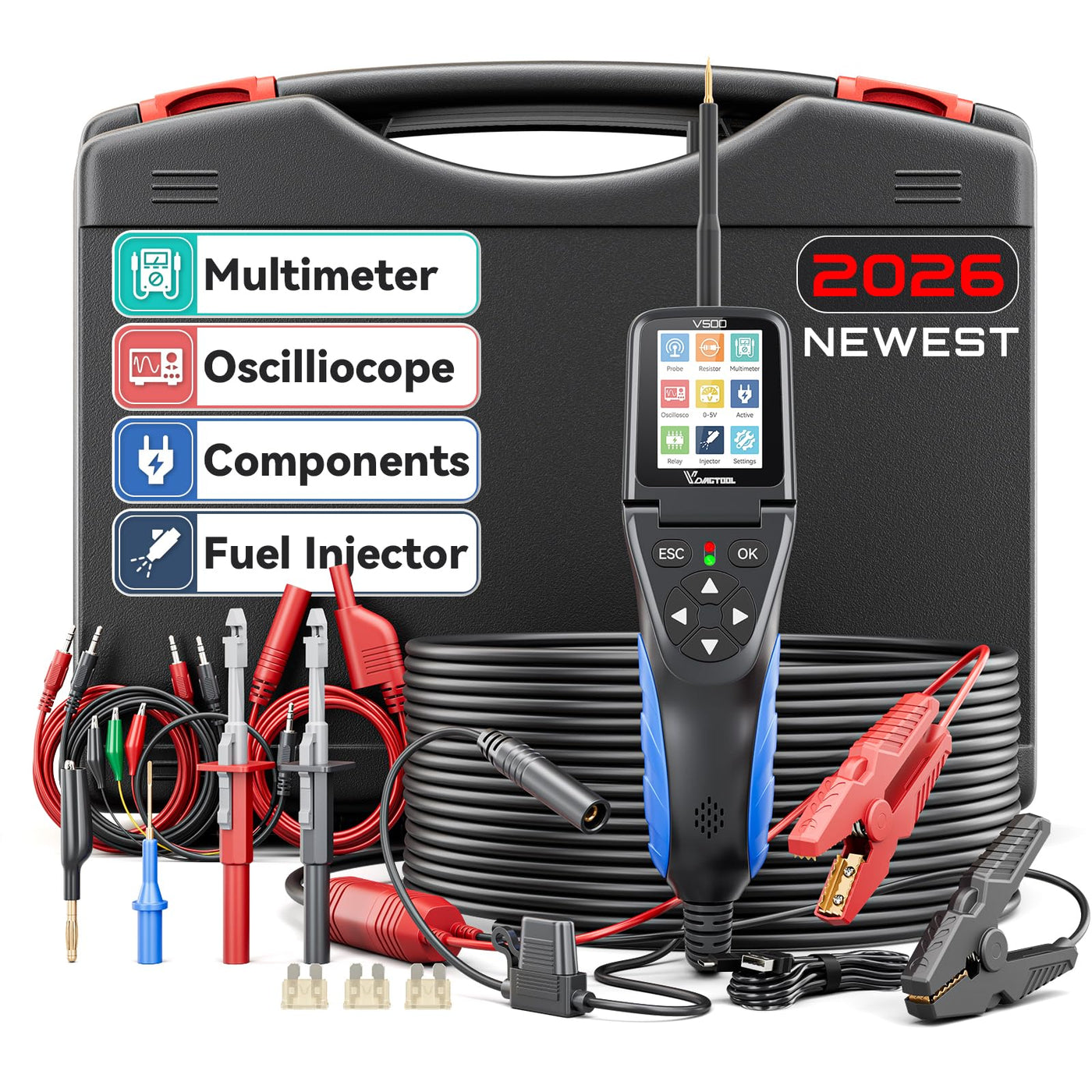 Automotive Circuit Probe Tester Kit – Car Electrical Diagnostic Tool – Short/Open Circuit Finder – Oscilloscope & Multimeter Functions – Relay Fuse Injector & AC/DC Tester