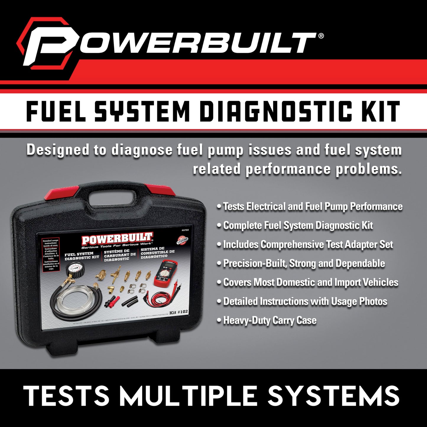 Fuel System Diagnostic Kit – Pressure Gauge – Electrical Test – Multimeter – Adapter Set