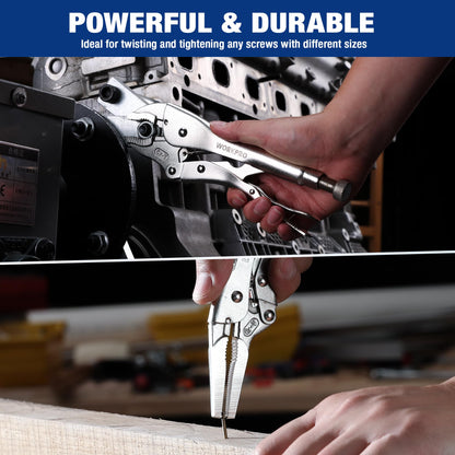 Locking Pliers Set – 5PCS Vice Grip Tool Kit – Chrome Vanadium Steel – Curved Jaw & Long Nose Pliers – Automotive Repair Tool Set