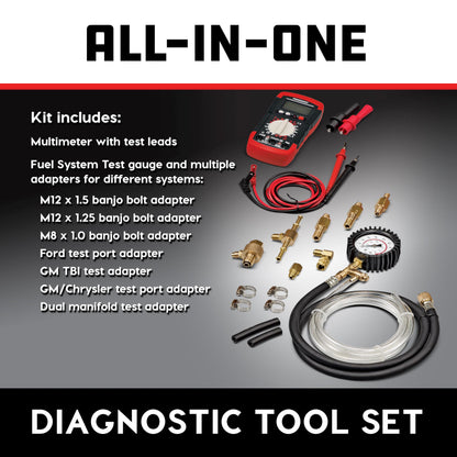 Fuel System Diagnostic Kit – Pressure Gauge – Electrical Test – Multimeter – Adapter Set