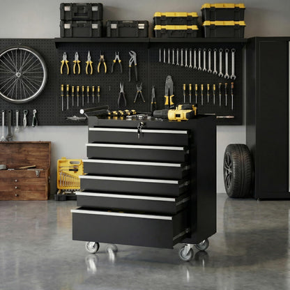 Rolling Tool Chest – 6 Drawer Tool Cabinet – Lockable Wheels – Drawer Liners – Portable Garage Workshop Storage Cart – Metal Tool Organizer