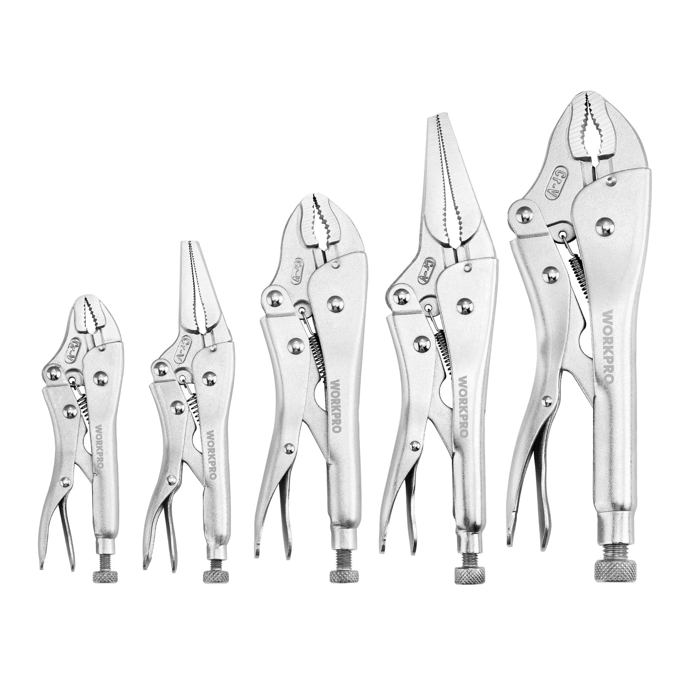 Locking Pliers Set – 5PCS Vice Grip Tool Kit – Chrome Vanadium Steel – Curved Jaw & Long Nose Pliers – Automotive Repair Tool Set