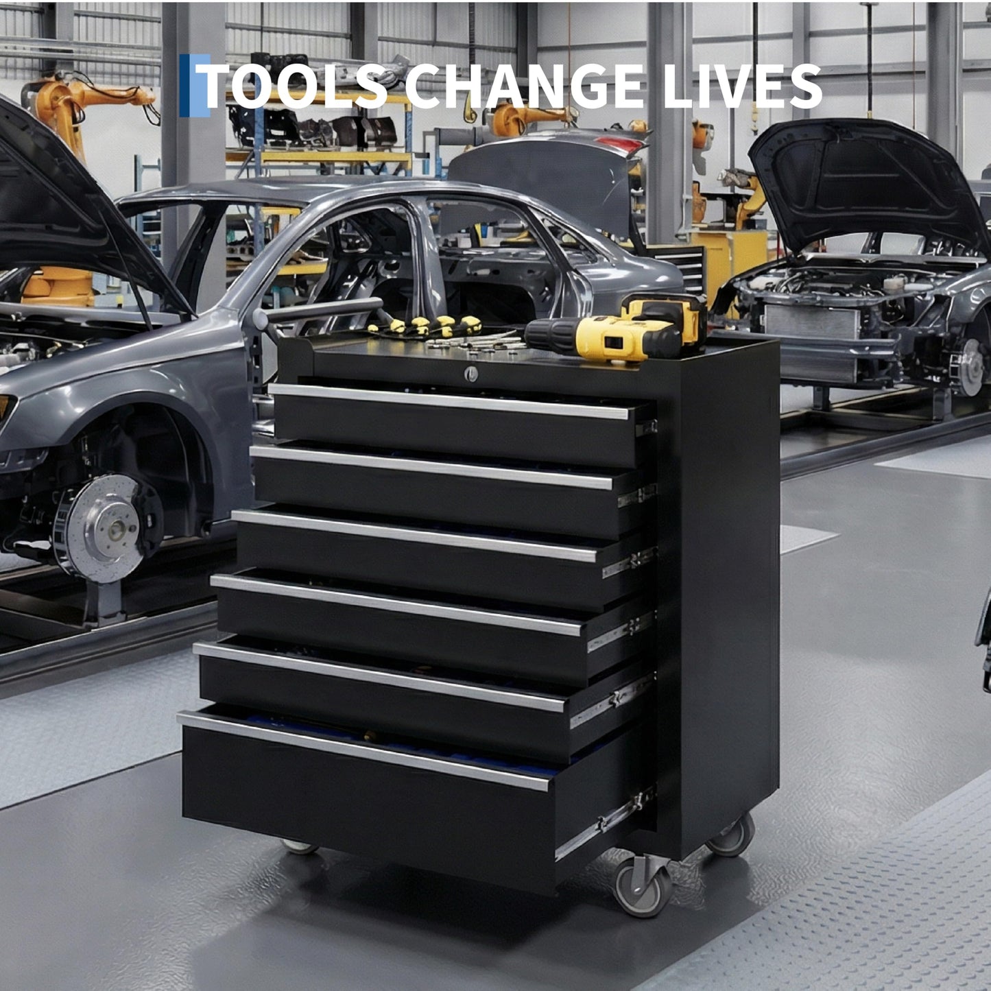 Rolling Tool Chest – 6 Drawer Tool Cabinet – Lockable Wheels – Drawer Liners – Portable Garage Workshop Storage Cart – Metal Tool Organizer
