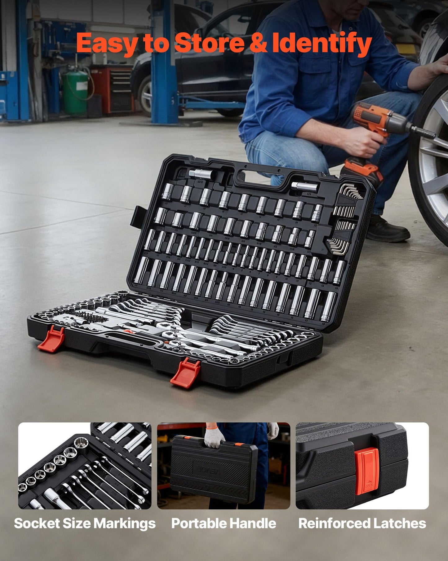 Mechanics Tool Set – 159PCS Socket & Wrench Kit – 1/4" 3/8" 1/2" Drive – SAE & Metric – Screwdriver Bits – Auto Repair Tool Kit – Storage Case