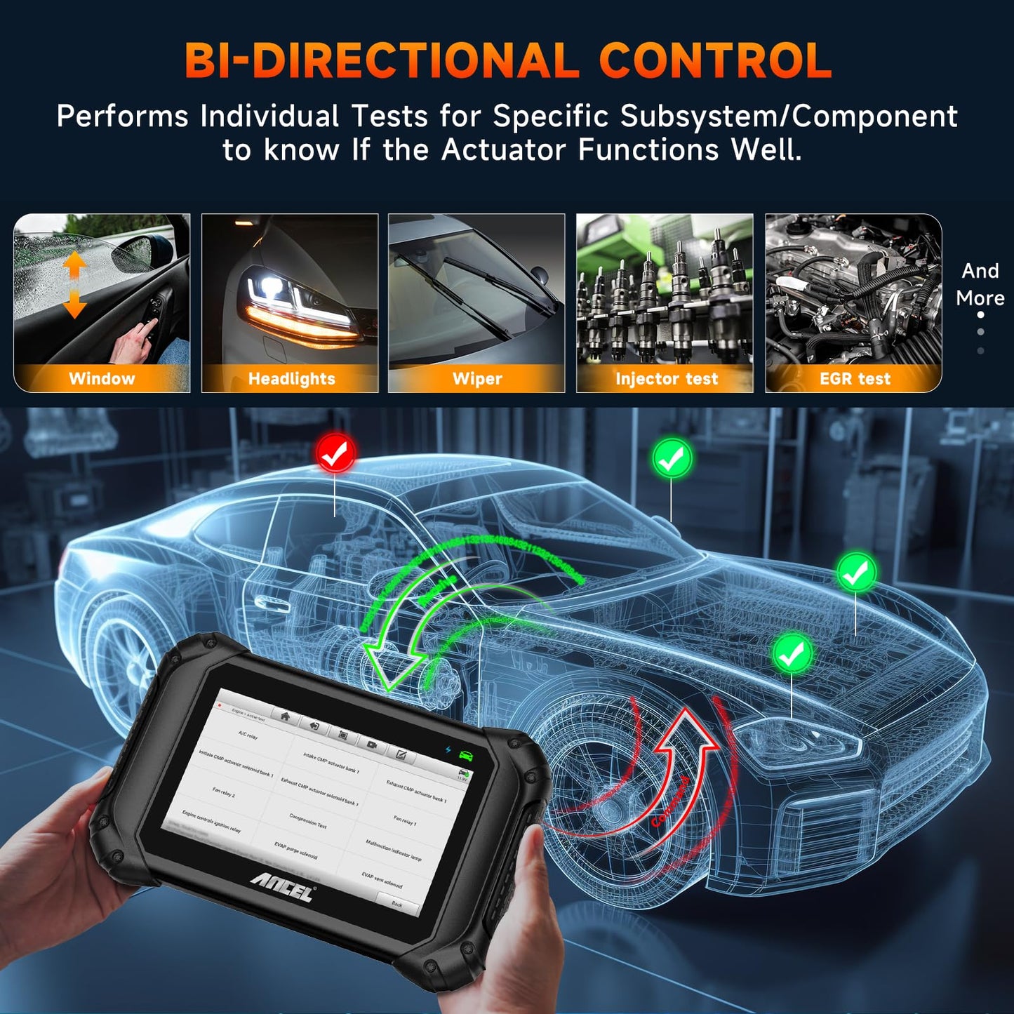 OBD2 Bluetooth Diagnostic Scanner – Bidirectional Tool – All Systems ECU Code Reader – ABS Injector Oil Reset – Live Data – WiFi