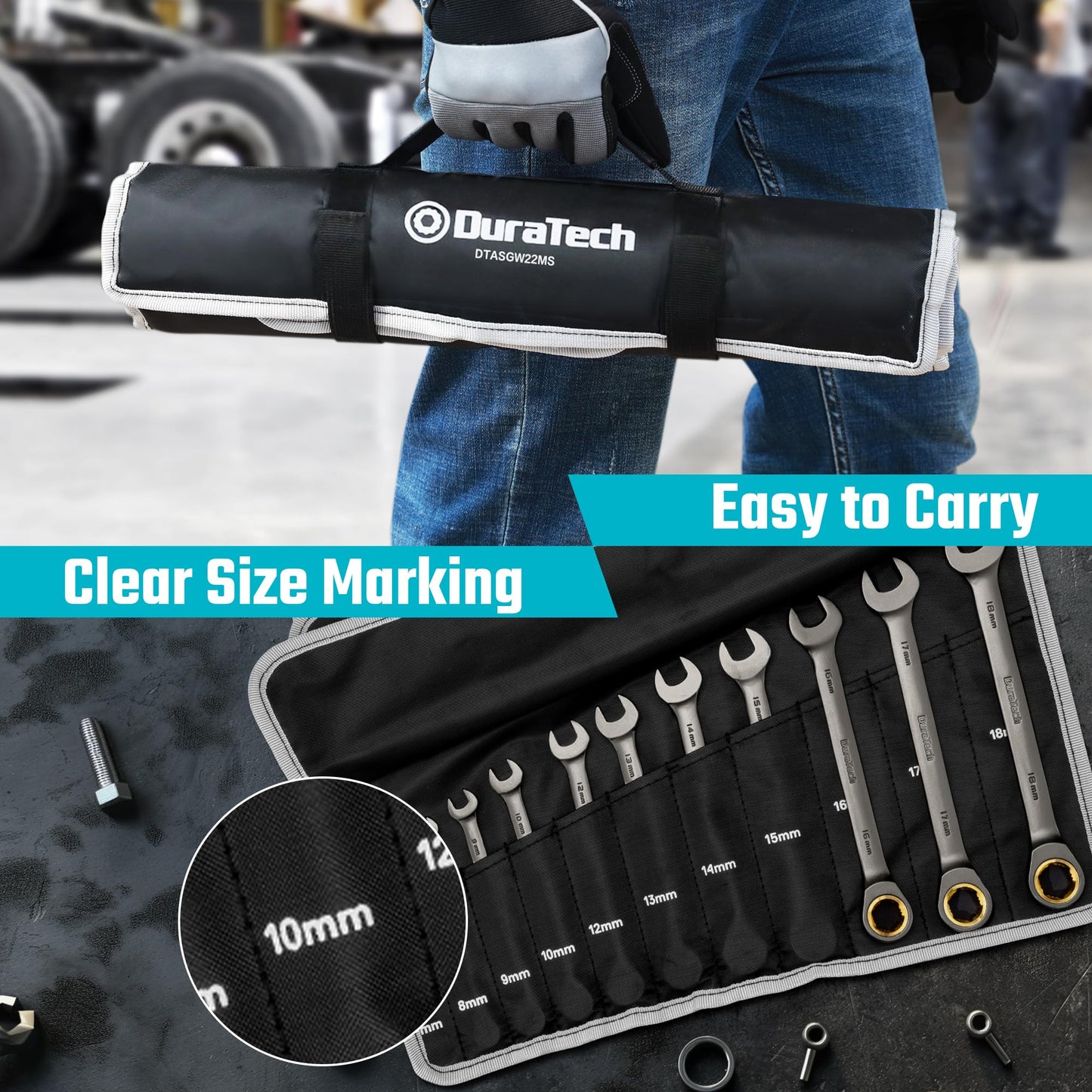 Ratcheting Wrench Set – 22PCS Metric & SAE – 1/4"–3/4" / 6–18mm – 72-Tooth – CR-V Steel – Anti-Slip – Organizer Pouch