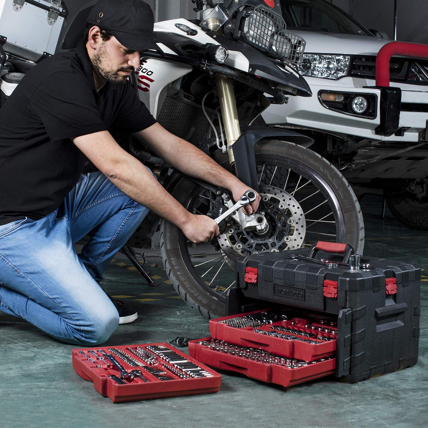Socket Tool Set – 450PCS Drive Set – 1/4" 3/8" 1/2" – CR-V Metric & SAE – Quick-Release Ratchet – Mechanics Repair Kit