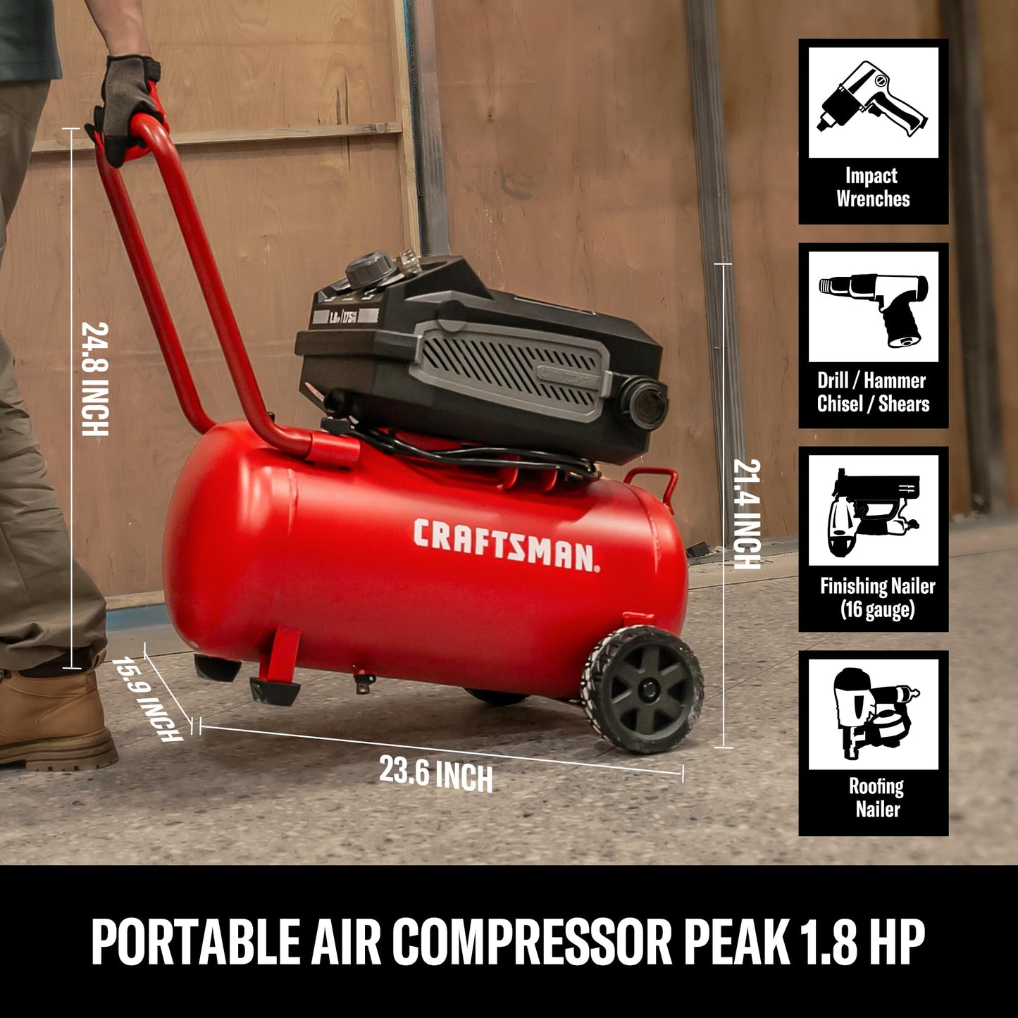 Air Compressor – 10 Gallon – 175 PSI Max – 1.8 HP – Oil-Free – Quiet Shop Compressor – 4.0 CFM @ 90 PSI – Portable Garage Air Tool