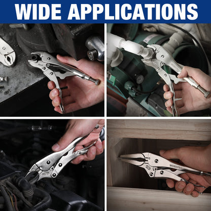 Locking Pliers Set – 5PCS Vice Grip Tool Kit – Chrome Vanadium Steel – Curved Jaw & Long Nose Pliers – Automotive Repair Tool Set