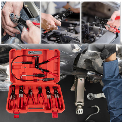 Hose Clamp Pliers Set – 9PCS Flexible Removal Tool Kit – Automotive Coolant Radiator Heater Water Hose Clamp Remover – Auto Repair Tool Kit