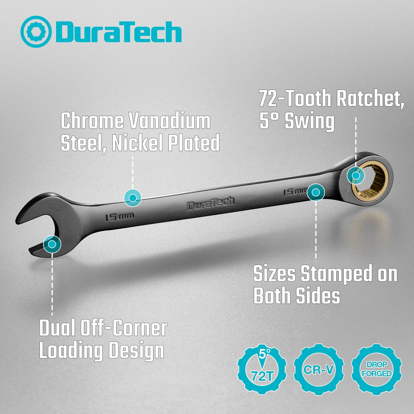 Ratcheting Wrench Set – 22PCS Metric & SAE – 1/4"–3/4" / 6–18mm – 72-Tooth – CR-V Steel – Anti-Slip – Organizer Pouch