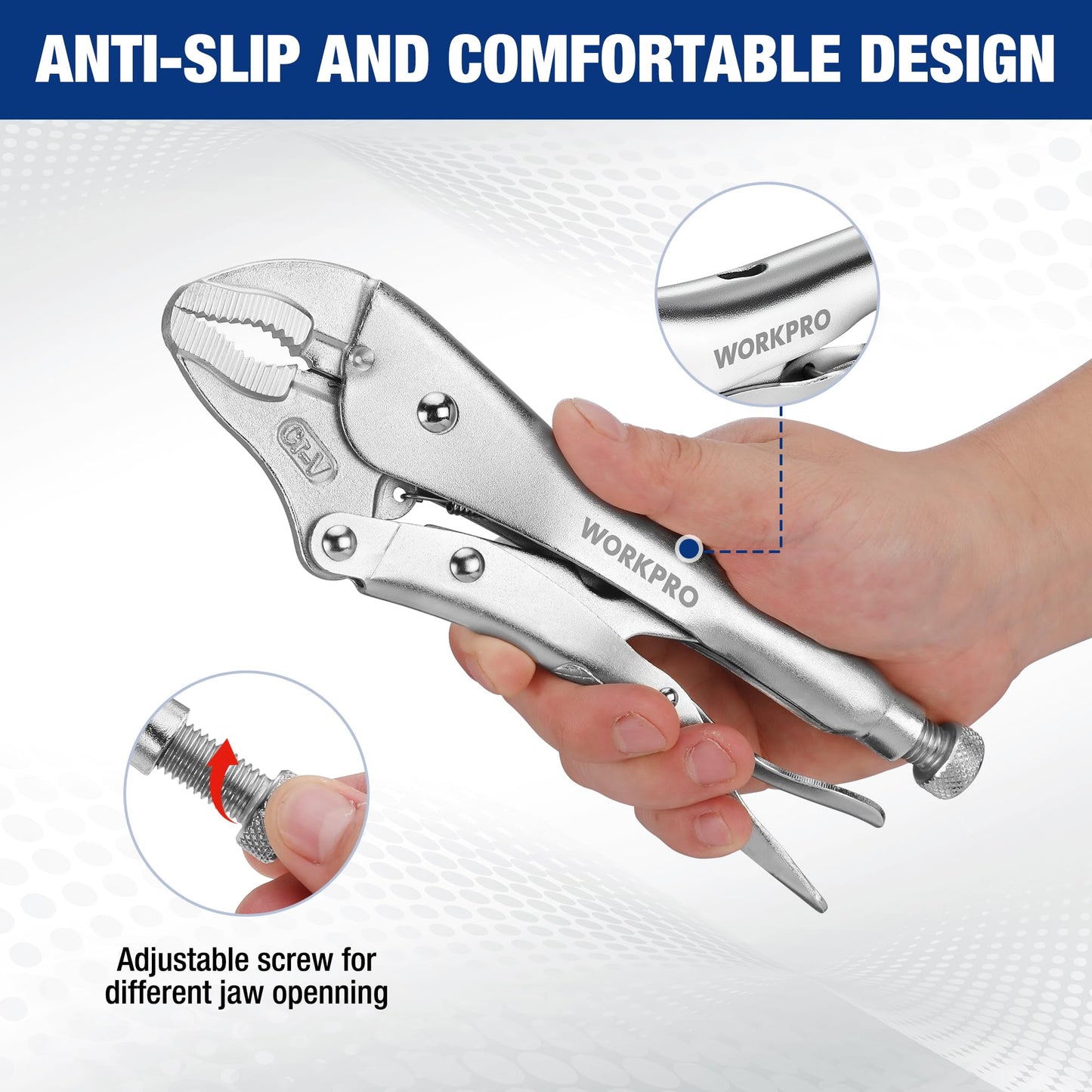 Locking Pliers Set – 5PCS Vice Grip Tool Kit – Chrome Vanadium Steel – Curved Jaw & Long Nose Pliers – Automotive Repair Tool Set