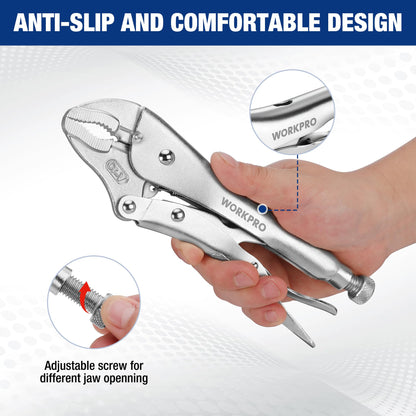 Locking Pliers Set – 5PCS Vice Grip Tool Kit – Chrome Vanadium Steel – Curved Jaw & Long Nose Pliers – Automotive Repair Tool Set