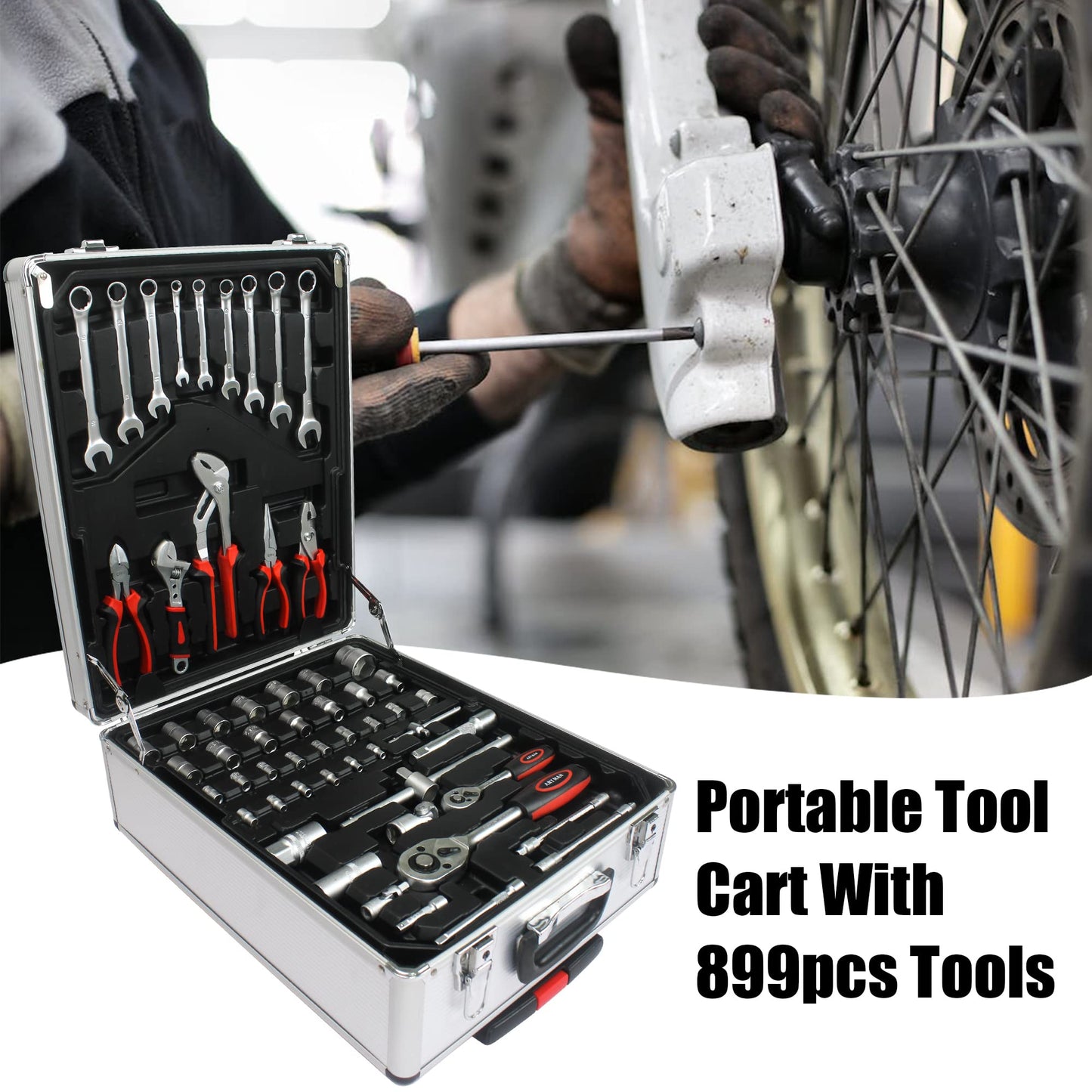Household Tool Set – 899PCS Mechanics Toolbox – Complete Hand Tools Kit – Rolling Storage Case – Home & Auto Repair Kit