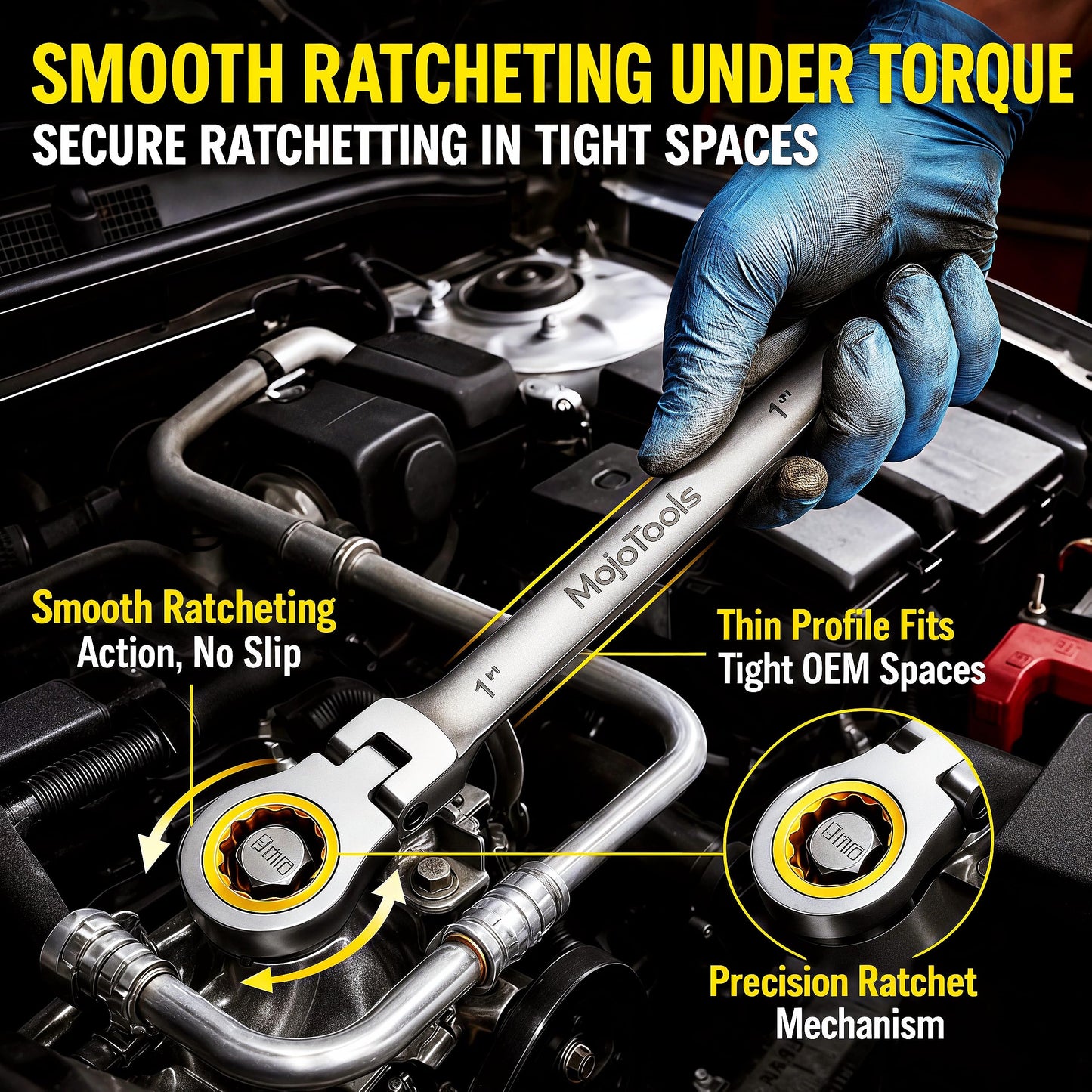 Ratcheting Wrench Set – 15PCS SAE – 1/4"–1" – 72-Tooth Flex Head – Cr-V Heavy Duty – Combination Wrenches – Organizer Roll Bag