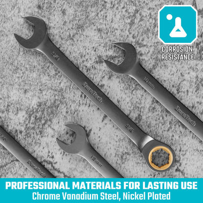 Ratcheting Wrench Set – 22PCS Metric & SAE – 1/4"–3/4" / 6–18mm – 72-Tooth – CR-V Steel – Anti-Slip – Organizer Pouch