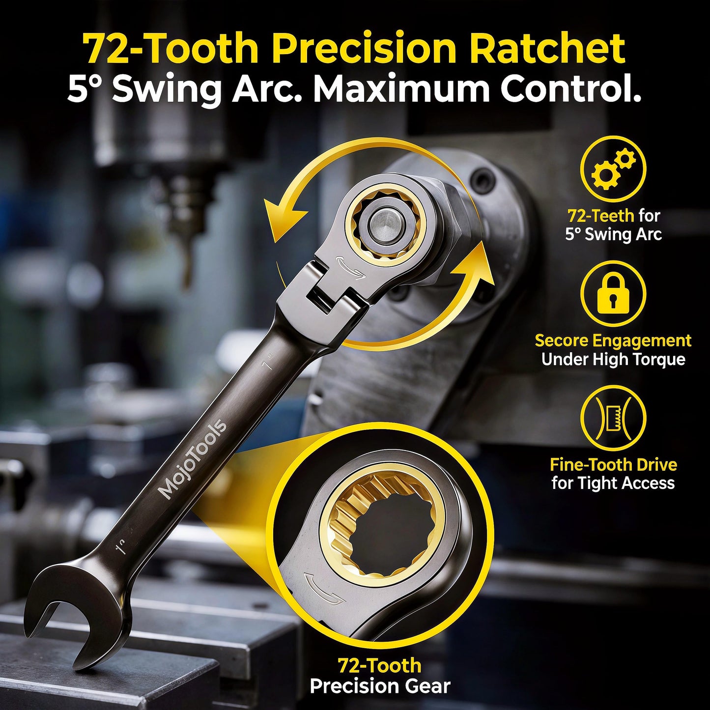 Ratcheting Wrench Set – 15PCS SAE – 1/4"–1" – 72-Tooth Flex Head – Cr-V Heavy Duty – Combination Wrenches – Organizer Roll Bag